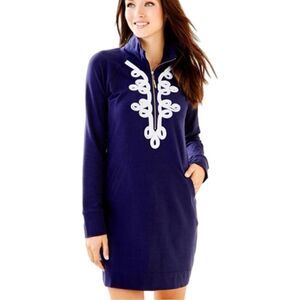 Lilly Pulitzer Nautical Navy Long Sleeve Embroidered Zip Neckline Skipper Dress